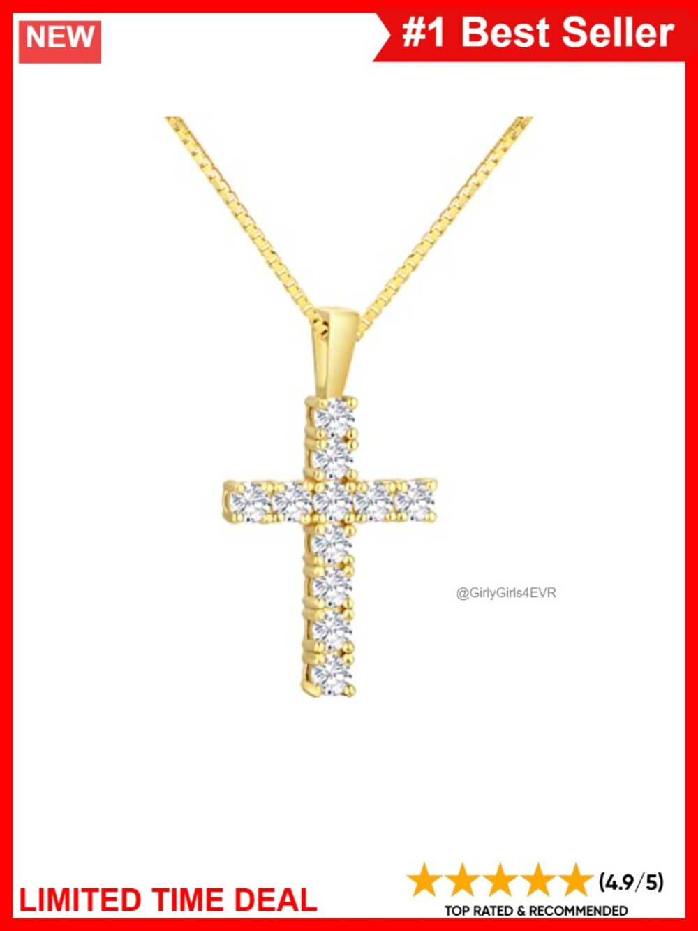 S925 Sterling Silver Moissanite Cross Pendant Necklace